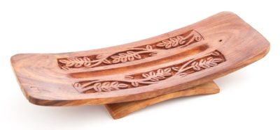Schiffchenhaler - Superbreiter Holzhalter mit eingravierten Blätter L. ca. 26 cm, B. ca. 9,5 cm