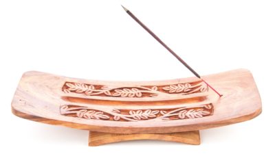 Schiffchenhaler - Superbreiter Holzhalter mit eingravierten Blätter L. ca. 26 cm, B. ca. 9,5 cm
