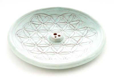 Runder Räucherhalter -  Blume des Lebens aus Keramik türkis ca. ø 15 cm