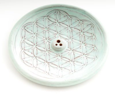 Runder Räucherhalter -  Blume des Lebens aus Keramik türkis ca. ø 15 cm